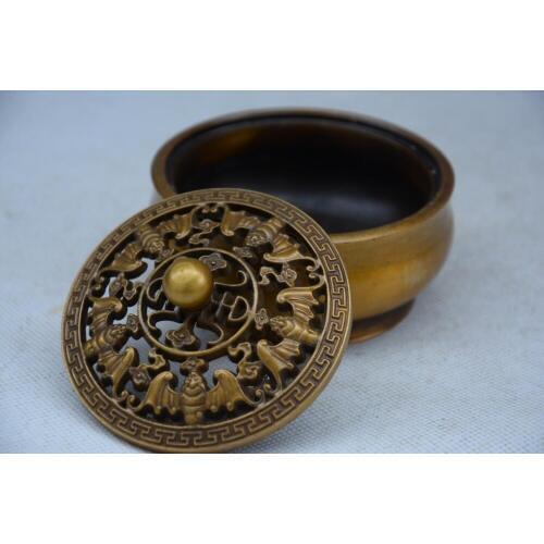 Rare old Ming Dynasty(XuanDe) Tibet copper Feng Shui censer,bat,Decoration,Free shipping