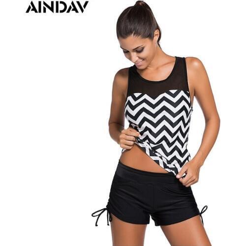 Brands Tankini 2 piece Swimsuits Geometric Swimwear Women with Boxer Shorts Mesh Sports Suits Beach Wear Bathing Suit Plus Size