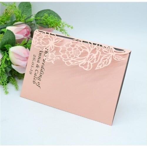 Blush pink laser cut Tri fold unique wedding invitations
