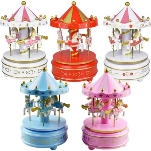 Merry-go-round Music Boxes Geometric Music Baby Room Decoration Gifts Unisex Wooden Christmas Horse Carousel Box Home Decor 1pc