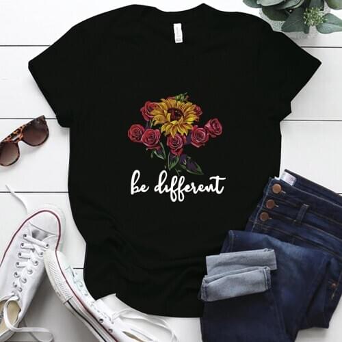 Be Different Rose Flower Printed Tshirts Women S-5XL Plues Size Summer Tops for Women 2020 Tshirts Female Aesthetic Clothes