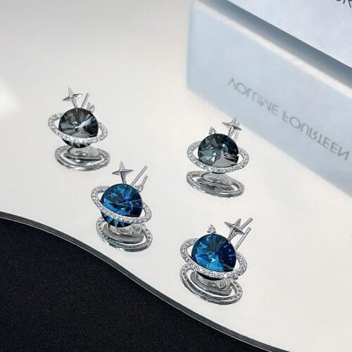 Luokey Girls Crystal Zircon Stud Earrings Starry Planet Universe Star Moon Earrings For Women Korean Fashion Jewelry Brinco 2021