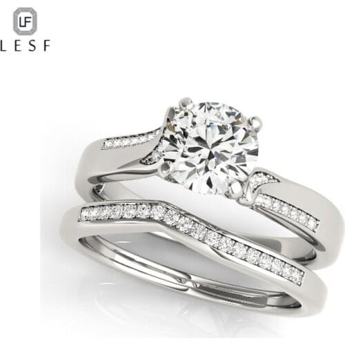 LESF Classic 4 Claw Multi Row 925 Sterling Silver Ring Set For Women 1.0 Ct Round Cut Sona Diamond Engagement Wedding Rings