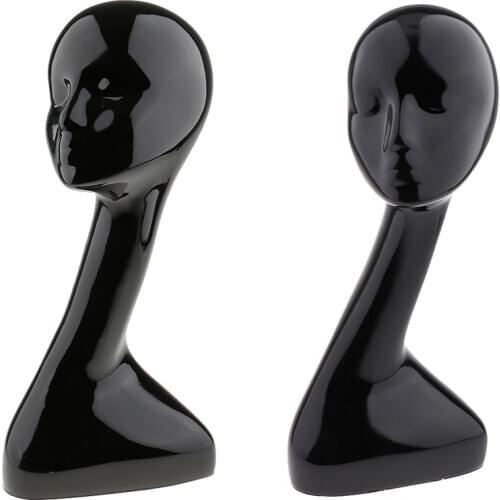 2pcs Female Mannequin Head Model Wig Hair Display Stand - Black - Elegant Long Neck - 19 inch Tall