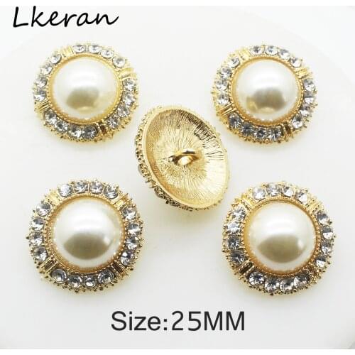 100% New Pearl diamond Buttons Alloy Shank diy Sewing Wedding decoration Craft Accessories for 10Pcs/lot 25mm