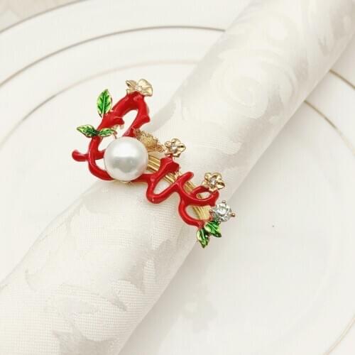 12 PCS Christmas napkin ring letter LOVE Pearl napkin ring napkin buckle