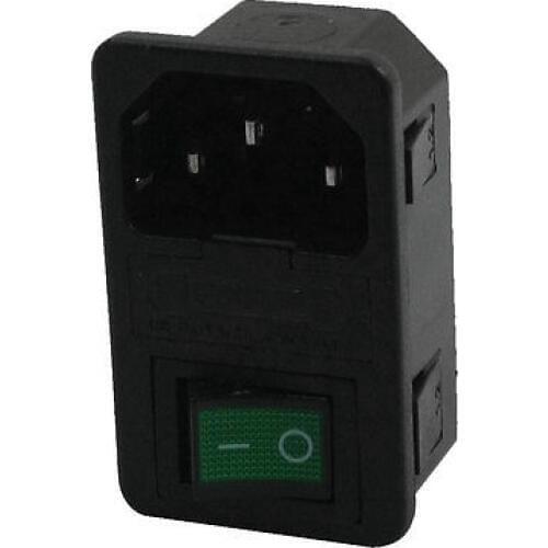 AC250V 10A 3 Pin IEC320 C14 Plug Power Socket w Rocker Switch + Fuse Holer