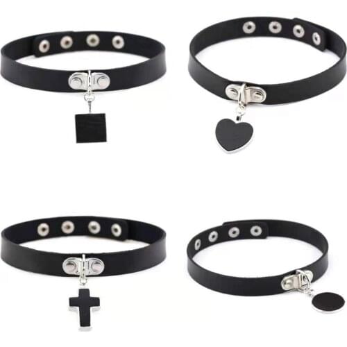 4pcs/set Cosplay Harajuku Punk Rock Gothic Necklace Sexy PU Leather Heart Round Spike Collar Choker Necklace Body Accessories