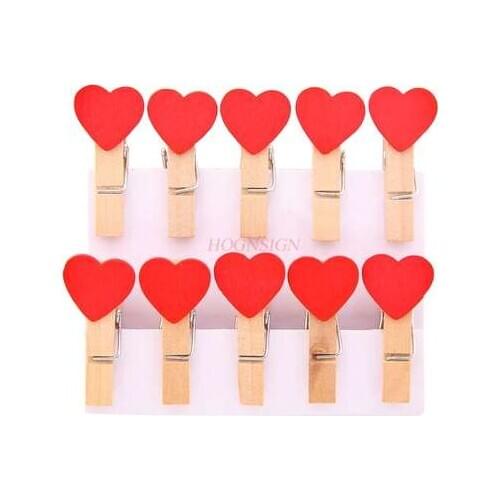 50pcs Photo clip small clip color love wooden wooden clip photo wall decoration photo clip note clip