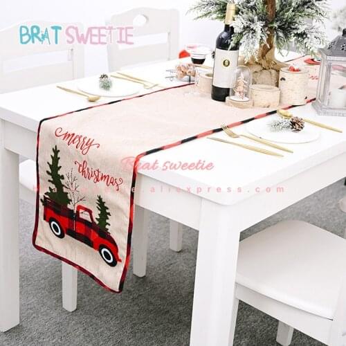 Car Red Black Buffalo Plaid Christmas Table Runner Christmas Table Decor Dinnerware Set Dining Christmas Decorations for Home