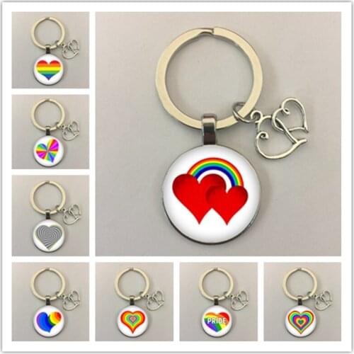 Valentines Day LOVE Multicolor Heart Shaped Photo Keychain Glass Cabochon Keychain Love Heart Pendant The Best Gift for Lovers