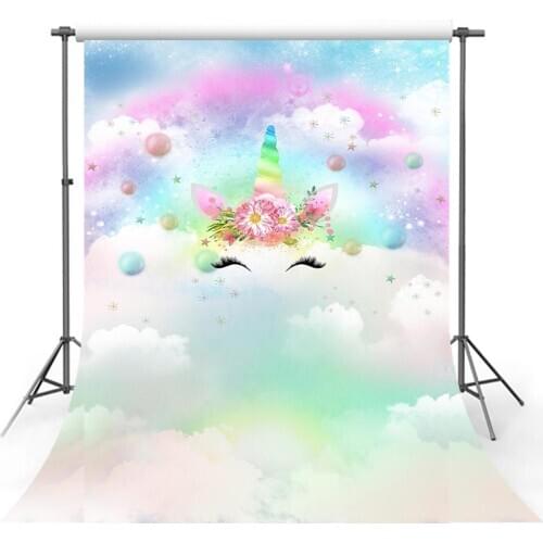 Avezano Birthday Backdrops Unicorn Rainbow Clouds Dots Stars Decor Princess Banner Photography Background Photo Studio Photozone