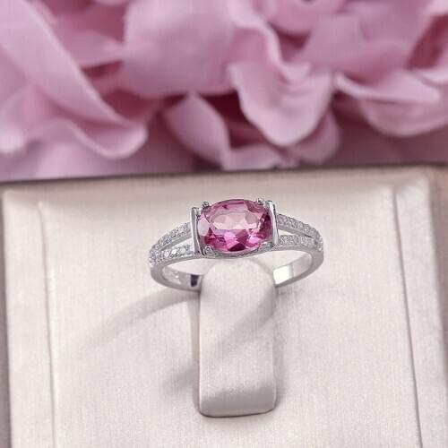 Fine Jewelry Solid S925 Silver Rings For Women 8*6mm Pink Topaz Natural Oval Gemstone Adjustable Ring Anillos Mujer R-TO018
