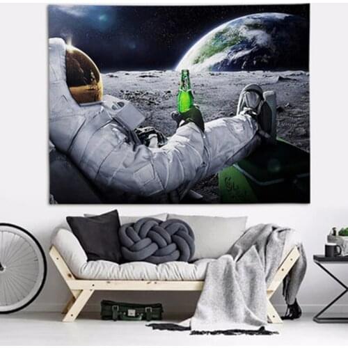 Astronaut And Moon Landing tapestry Witchcraft Hippie Macrame Boho Decor Wall Hanging Yoga Mat Sleeping Pad Travel Large Mats