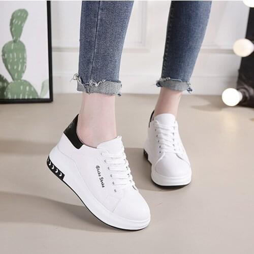 Women Sneakers Casual Platform Trainers White Shoes Autumn Wedges Breathable Woman Height Increasing White Shoes