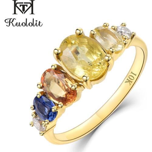 Kuololit Natural Sapphire Moissanite 10K Solid Gold Ring for Women Customize Yellow Gold Ring Engagement Bride Gift Fine Jewelry