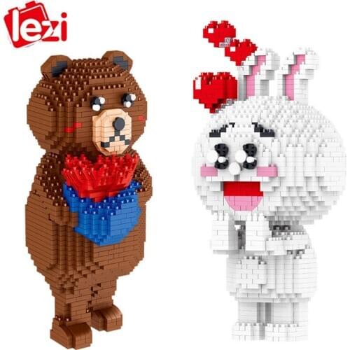 1275pcs+ Propose Bear Rabbit Building Blocks Figures Cartoon Lovely Brown Small Plastic Micro Brick Toys For Birthday Gifts