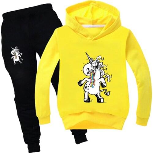 Fashion Sales Zombies Unicorn Boys Fall Clothes Pullover Hooded Long Sleeve Girls Tops and Pants Boutique Sets Children Clothing