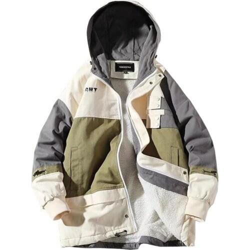 Men Winter Jackets And Coats Fad Hooded Collar Fleece Warm Outwear Overcoats Parkas Men