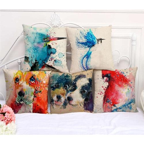 Throw Pillow Cases Beautiful Watercolor Animals Cushion Cover 45x45cm Home Living Room Decoration Linen/Cotton Pillowcover Decor