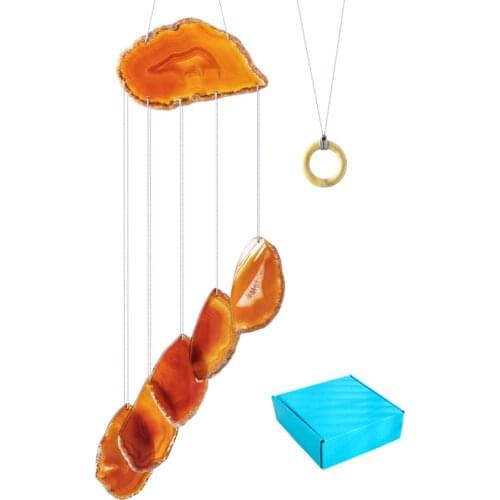 H&D Unique Agate Slices Wind Chimes Healing Stone Windchime Hanging Ornaments for Indoor Outdoor Decoration Collectible Gifts