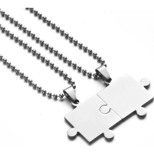 2pcs Stainless steel necklace Mens womens couples puzzle pendant love necklace set Best friend jigsaw necklaces jewelry gifts