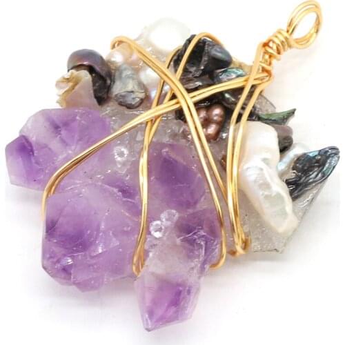 Freshwater Pearl Pendant Copper Wire Winding Amethysta Pearl Charms for DIY Jewelry Making Earrings Necklace Bracelet 40x50mm