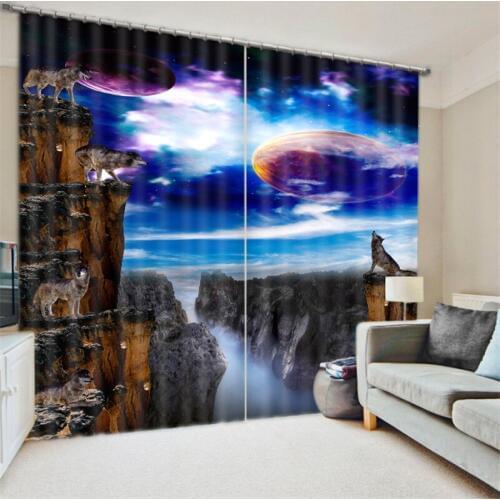 Kids Bedroom Curtains Luxury Blackout 3D Window Curtains For Living Room Drapes cortinas Rideaux Customized size Wolf pillowcase