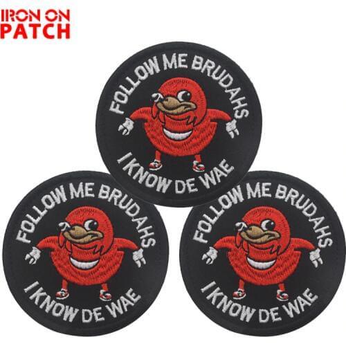 Ugandan Knuckles Follow Me Brudahs I Know De Wae Vest Patch DIY Tactical Badges For Backpack Black Meme Military PATCH