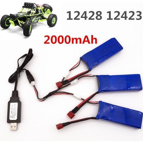High Capacity 7.4V 2000mAh for Wltoys 12428 12423 1:12 RC Car Lipo battery 903475 2S 7.4V 2000mah 25C Max 50C RC Car Spare parts
