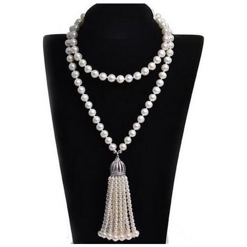 Selling Jewelry>>Fashion Luxury Fringe 8-9mm Long 100% Natural Natural Pearl Necklace Suitable for Wedding and 32 Inch Party