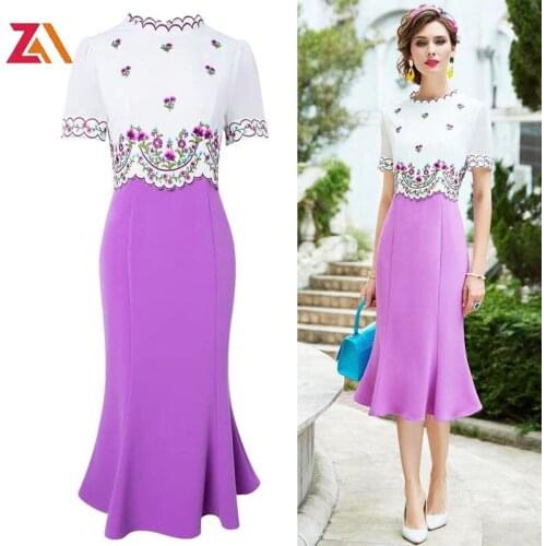 ZALady designer elegant bodycon midi long dresses for women summer floral embroidery office work chic party Mermaid dress femme