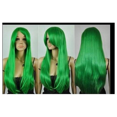 Zhaoxia++01553@Q8+++ Long Heat Resistant green Straight Cosplay Wig