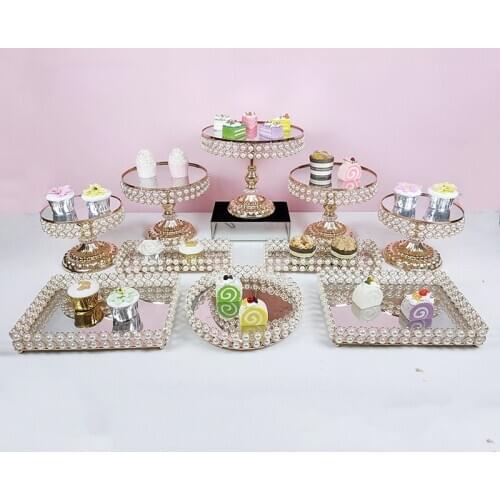 5pcs-12pcs pearl cake table Gold Accessory Tray Dessert Metal cupcake stand sets