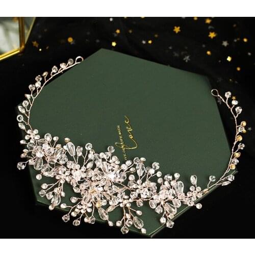 Rose Gold Headbands For Women Luxury Crystal Headbands Wedding Hair Accessories Bride Rhinestone Hairbands Crown Headpiece