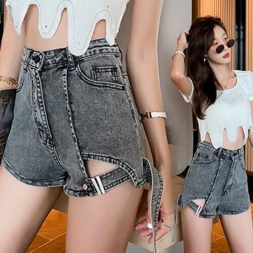 Summer 2021 Streetwear Loose Wide Leg Retro Fashion New Blue Harajuku Pants Women Jeans Shorts Clothes Clothes High Waist