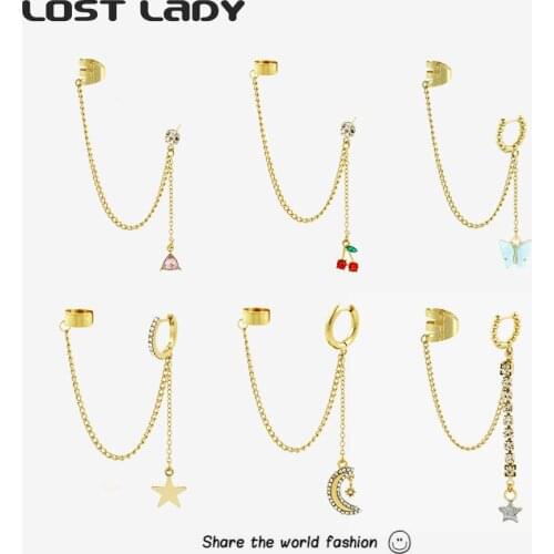 Lost Lady New Multicolor Moon Star Butterfly Drop Earrings For Women Tassel Chain Pendant Earrings Wholesale Jewelry Party Gifts