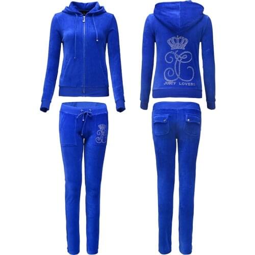 Juicy Lovers Brand Women Sporting Suits Purple Blue Zipper Velvet Casual Womens Tracksuits Hooded Collar Popular Sportswear suit