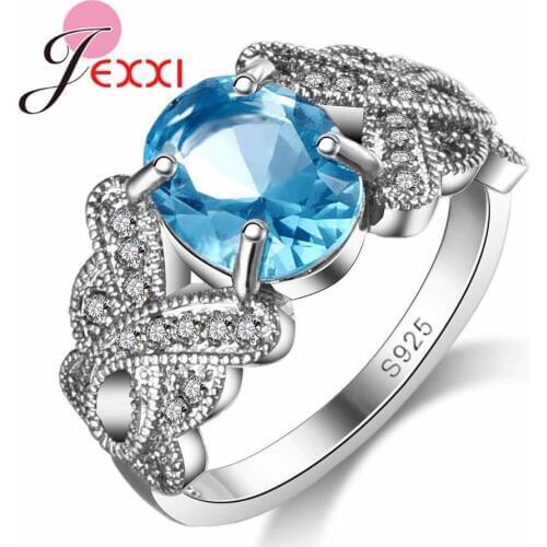 Vintage Jewelry 925 Sterling Silver Inlaid CZ Zircon Elegant Blue Luxurious Wedding Rings For Women Party