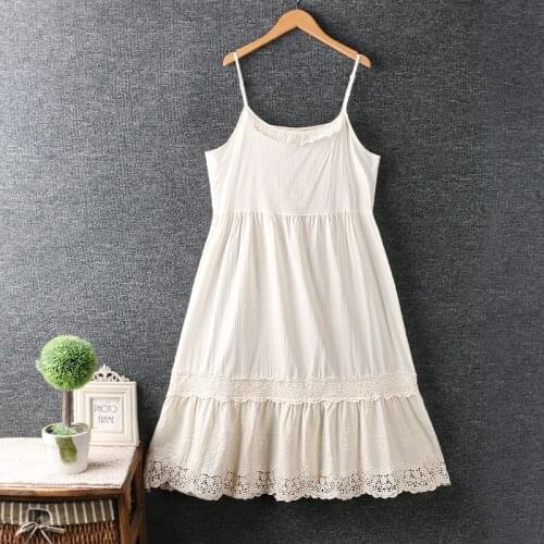 Spring Summer Women Lace Sling Dress Japan Style Mori Girl Solid Color Cotton Sleeveless Women Dress