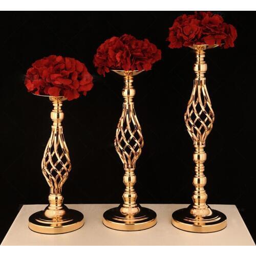 Gold/Silver plating Vases Candle Holders Stand Wedding Prop Decor Road Lead Table Centerpiece Rack Pillar Party Candlestick