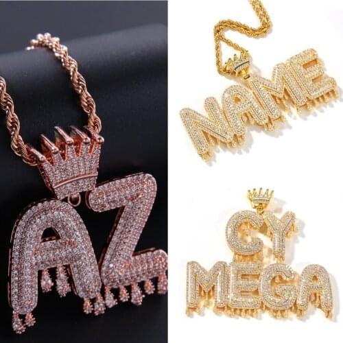 1 Drip Crown Intial Letter Pendant Custom Name Necklace for Men Women Rose Gold Cuban Chain Customized Jewelry Personalized Gift