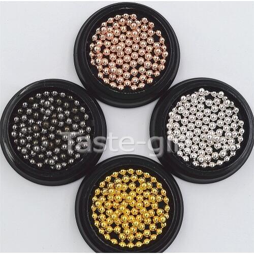 2 pots Mini Steel Ball Caviar Bead 3D Nail Decoration 3.0mm Gold Silver Champagne black Studs Manicure Nail Art round Decoration