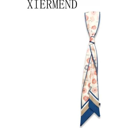 2021 wide - brimmed flower long small strip ribbon silk scarves belt tied hair band with small scarf women skinny scarf