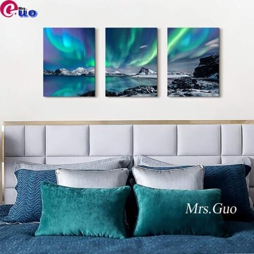 5D DIY Diamond Painting Aurora Landscape 3 pieces Diamond Embroidery Triptych Diamond Mosaic Cross Stitch Rhinestone Home Decor