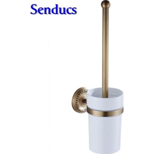 Free shipping luxury antique toilet brush holder with wall mounted brass bathroom toilet brush holder for earopean life