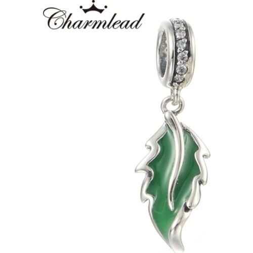 Charmlead Authentic 925 Sterling Silver Charms Green Leaf Charm Bead Fits Bracelet Necklace DIY Jewelry Making