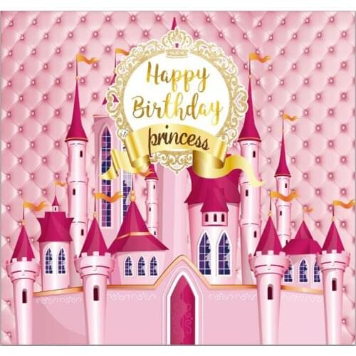 Photography backdrop Princess pink castle headboard happy birthday childrens photographic backgrounds photocall studio