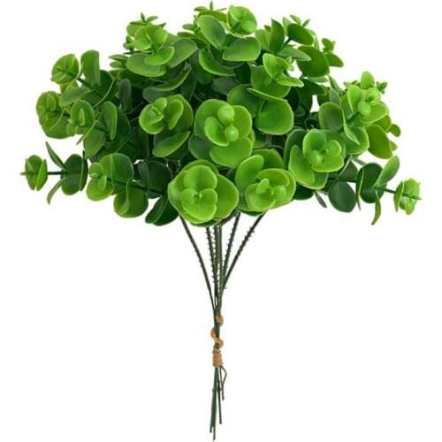 Hot Sale 50% 1 Bouquet Fake Small Eucalyptus Leaves Delicately Cut Classic Plastic Baskets Decor Artificial Grass for Home