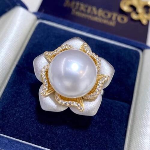 D712 Pearl Ring Fine Jewelry Round 12-13mm Natural Fresh Water White Pearls Rings for Women Birthdays Presents